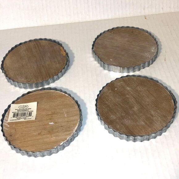 MUD PIE Drink Coaster Beach Coastal Nautical Theme Shiplap Metal Rim Gift Set - Picture 10 of 12